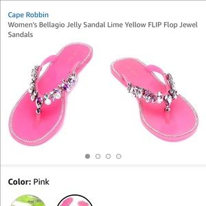 Bellagio Pink Jelly Jeweled Flip Flops NIB